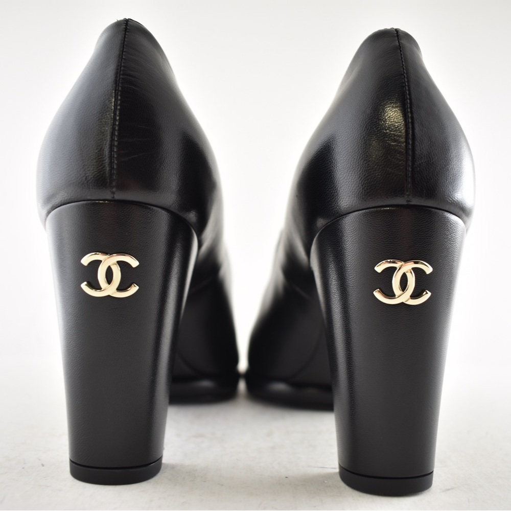 Chanel 24B Black CC Logo Mary Jane Ankle Strap Block Heel Platform Pumps 41 - Picture 13 of 16